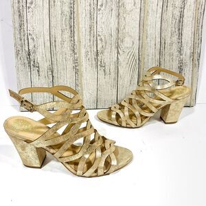 vince camuto womens norla leather golden open toe casual strappy sandals Size 8